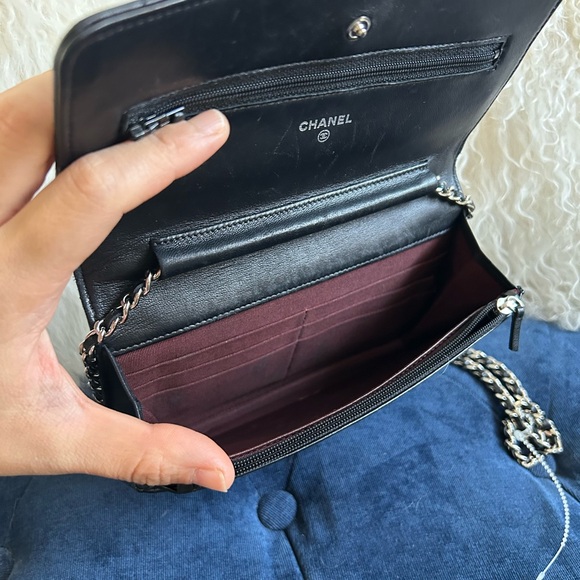 CHANEL Lambskin Quilted Wallet On Chain WOC Black - Picture 7 of 9
